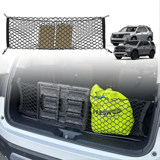 Muslogy for Pilot 2023 2024 2025 Rear Trunk Cargo Net Stretchable Organizer Elastic Mesh Net Compatible with Honda Pilot 2023+ Sport EX-L & 2026 Passport TrailSport Touring Elite