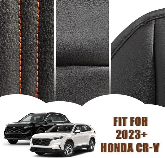 Muslogy Center Console Cover Compatible with 2023 2024 2025 Honda CR-V Accessories CRV Hybrid LX EX EX-L Sport Touring Armrest Cover Lid Cushion Protector Vegan Leather Extra Soft(Black/Orange Trim)